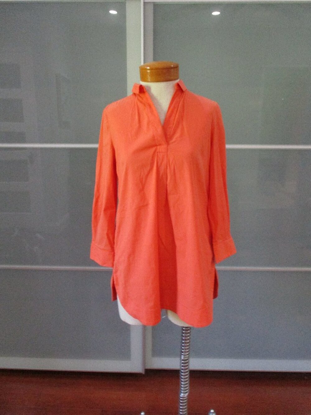 Piazza Sempione Orange 3/4 Sleeve V-Neck Popover Tunic Blouse